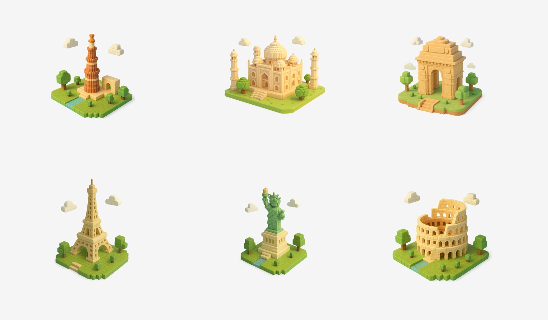 Isometric Monuments Created with ChatGPT.